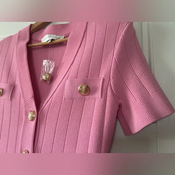 NWT Anthropologie- ENDLESS ROSE Shank Button V Neckline Knit Mini Dress. Size M. - Picture 7 of 15